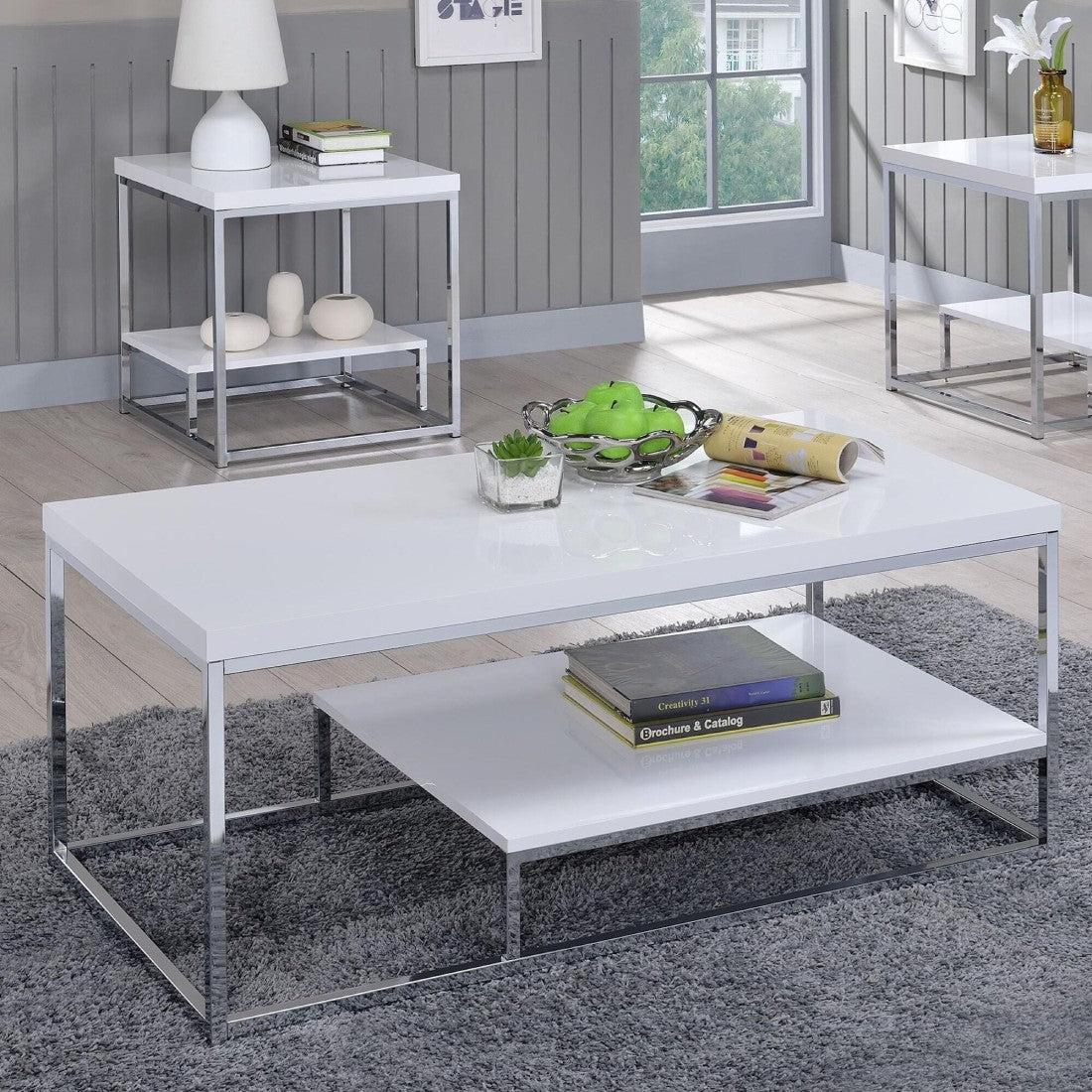 Anishwar Orca Coffee Table ( Silver And White Finish )