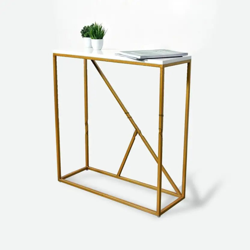 Engineered Wood Side Table for Living Room Hall Bedroom Office Metal Console Table (Finish Color - Gold, Pre-assembled)