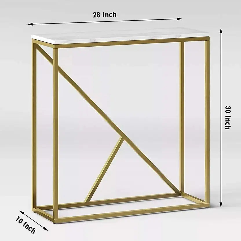 Engineered Wood Side Table for Living Room Hall Bedroom Office Metal Console Table (Finish Color - Gold, Pre-assembled)