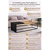 Metal Coffee Table with Solid Rubberwood Top, Contemporary Style, Rectangular Shape, Black and Wood Finish, Heavy Duty Powder Coated Frame