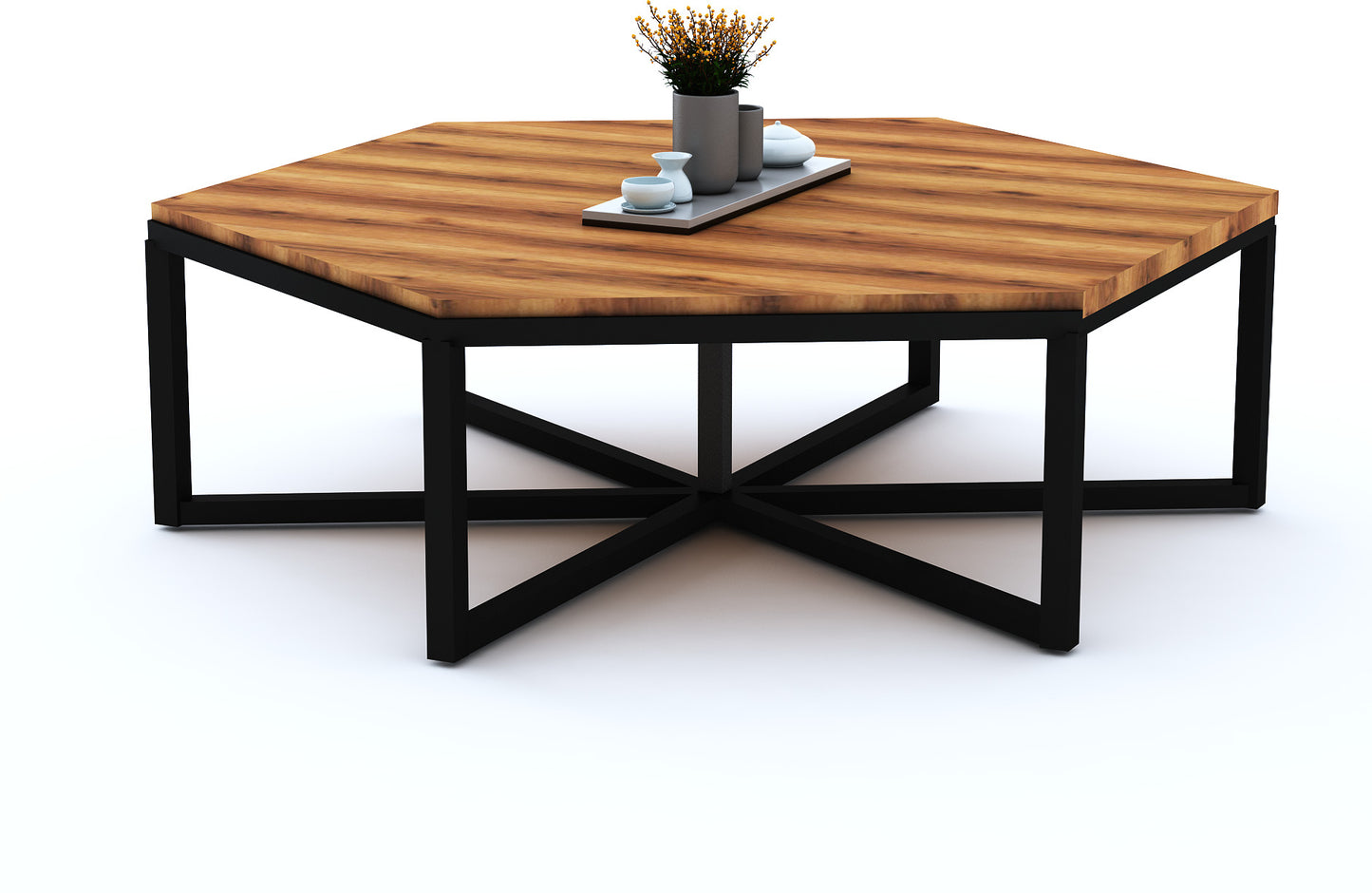 Anishwar Hexagon Coffee Table ( Black And Green Finish )