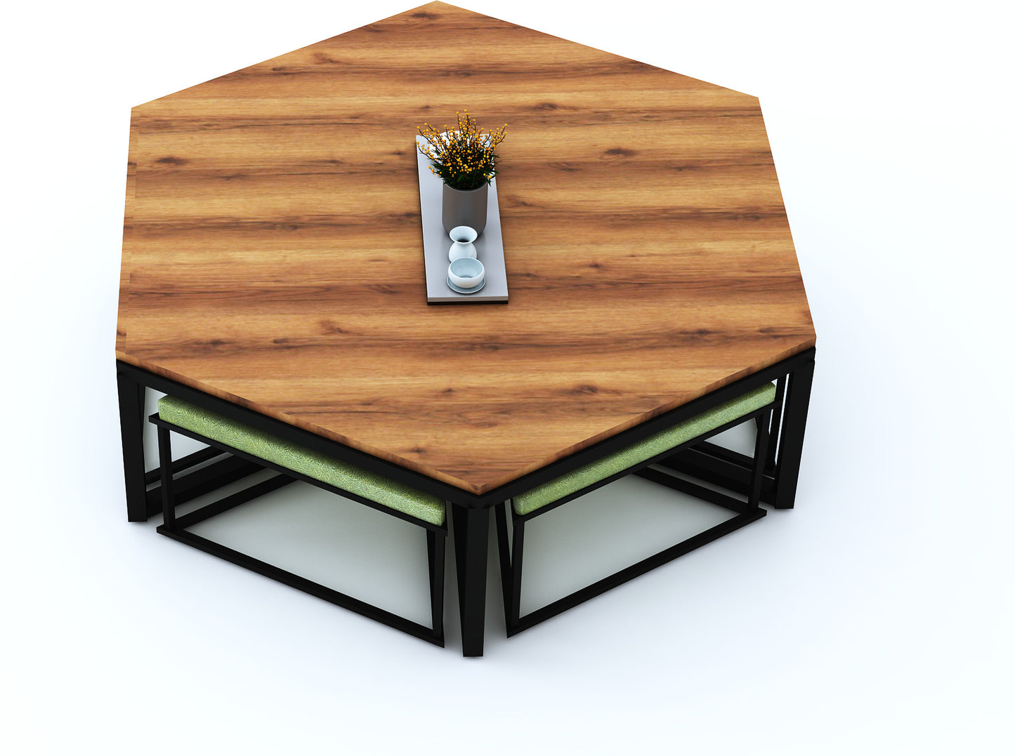 Anishwar Hexagon Coffee Table ( Black And Green Finish )