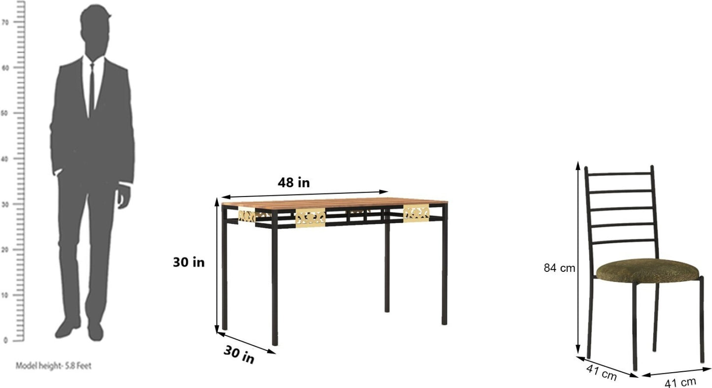 Anishwar Cera 4 Seater Dining Set ( Green Fabric )