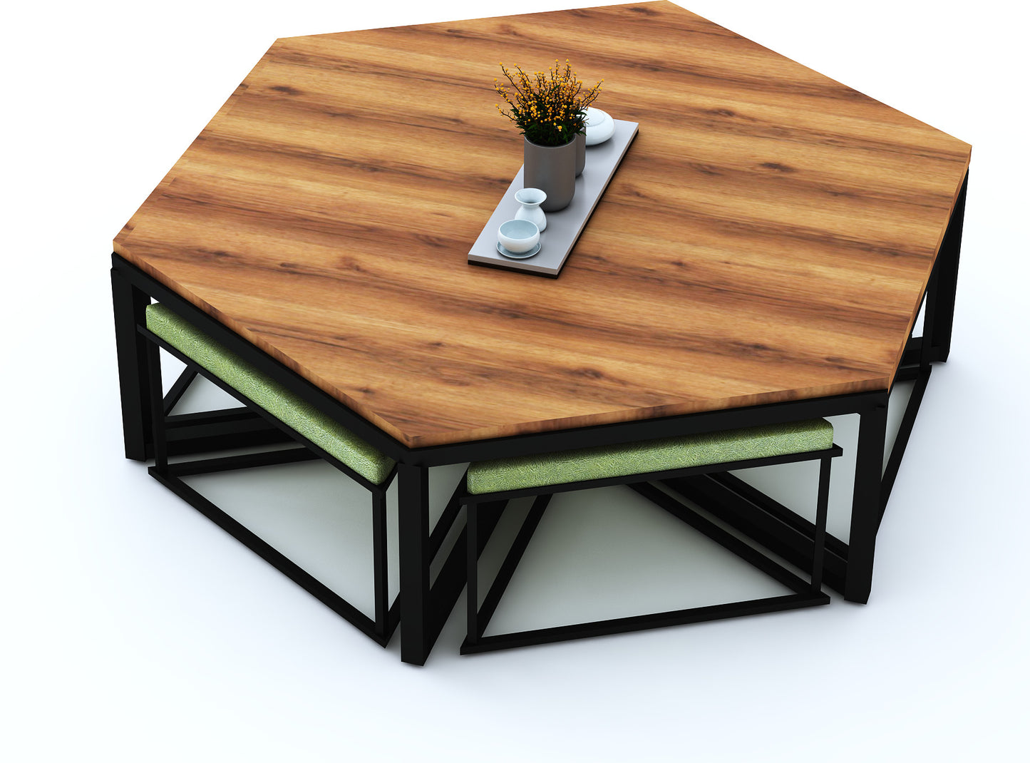 Anishwar Hexagon Coffee Table ( Black And Green Finish )