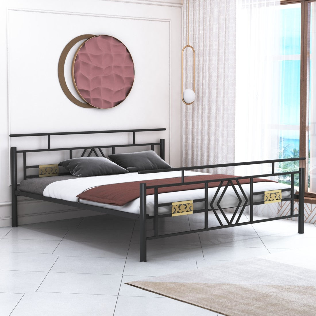 Anishwar House Ston Metal King Bed ( Black Finish )