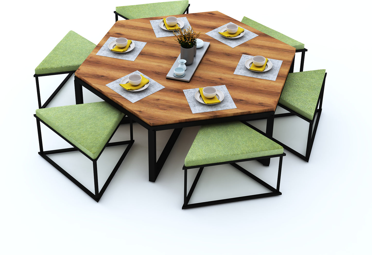 Anishwar Hexagon Coffee Table ( Black And Green Finish )