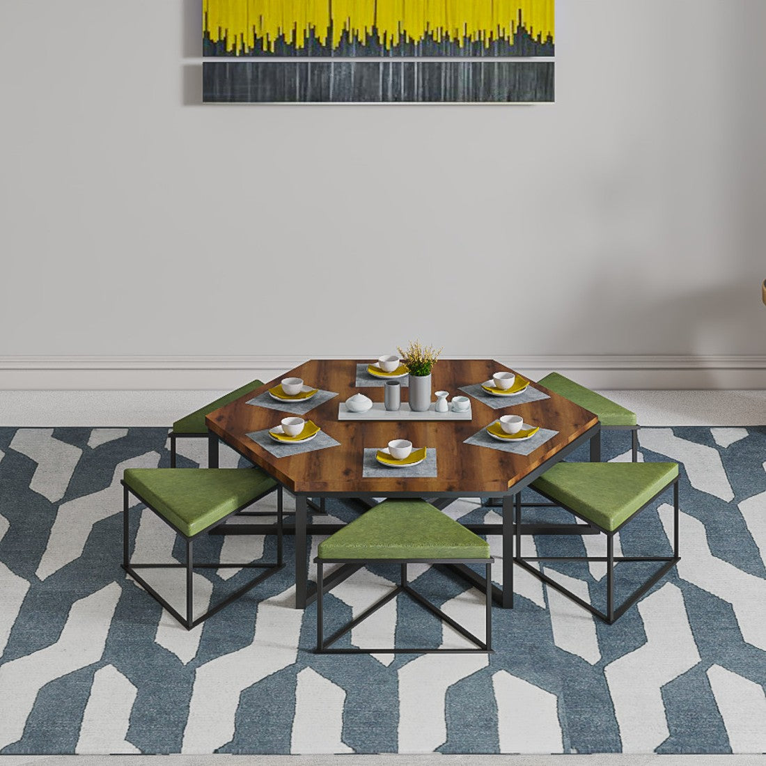 Anishwar Hexagon Coffee Table ( Black And Green Finish )