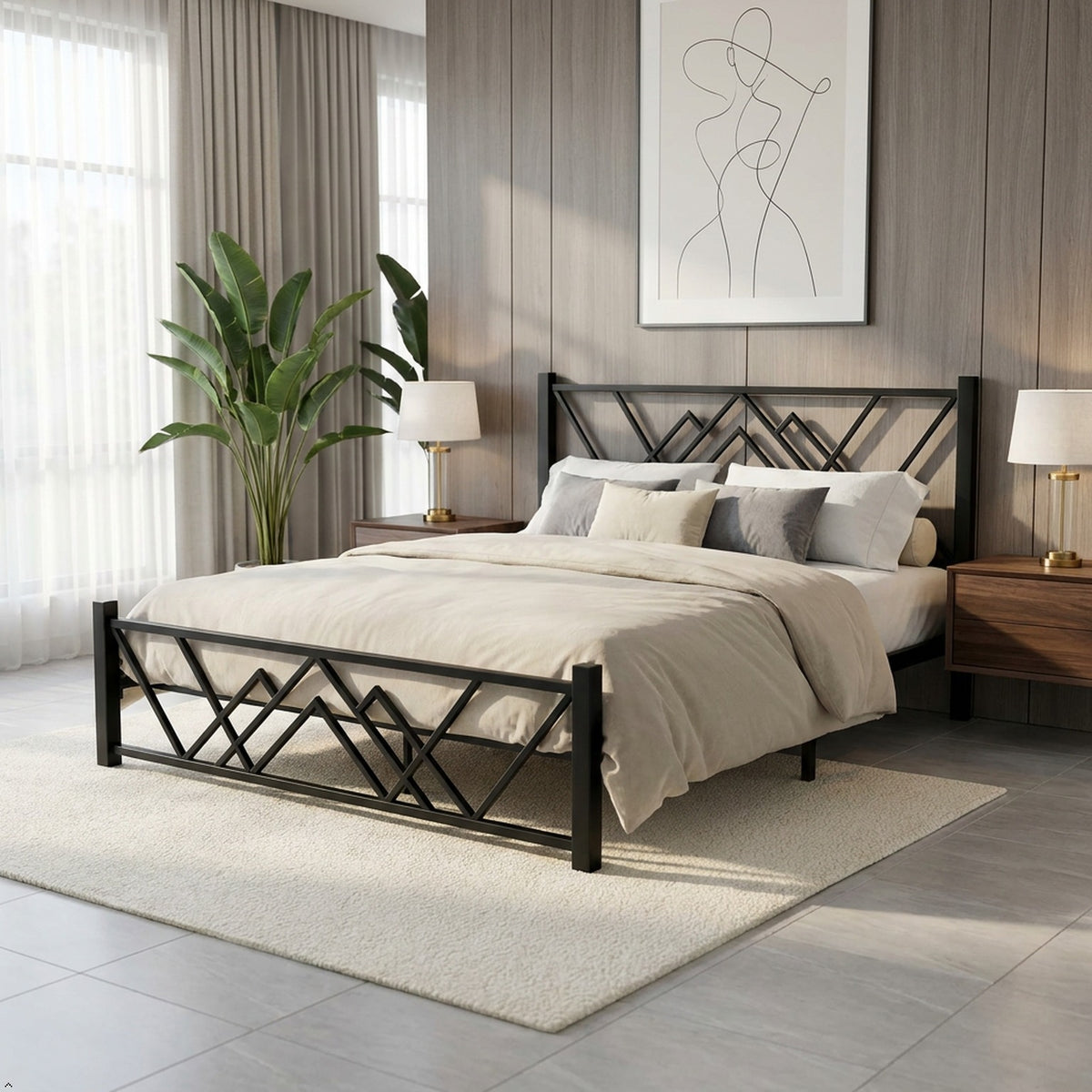 ANISHWAR King Size Metal Bed | Premium Iron Bed with Elegant Curved Design