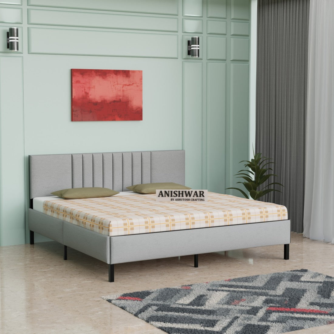 Anishwar Angela Angela Upholstered Queen Size Bed ( Grey Finish )