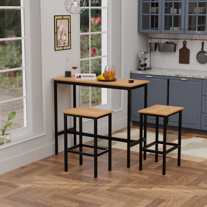 3 Piece Bar Table Set with 2 Stools, 40 x 16 Inch Counter Height Table, Wooden Finish MDF Tabletop with Black Metal Frame, Modern Breakfast Table Set for Kitchen, Dining Room & Small Spaces