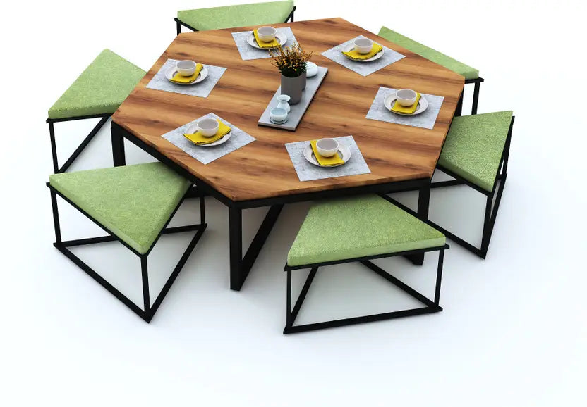 Hexagon Wooden And Metal Center Table Engineered Wood Coffee Table  (Finish Color - Teak Finish, Pre-assembled)
