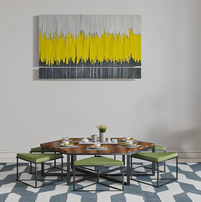 Hexagon Wooden And Metal Center Table Engineered Wood Coffee Table  (Finish Color - Teak Finish, Pre-assembled)