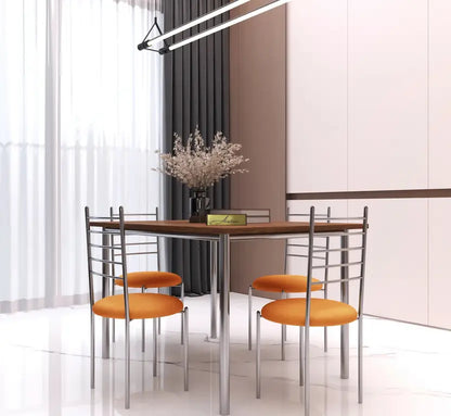 Indoor & Outdoor Dining Room and Living Room Set Metal 4 Seater Dining Set  (Finish Color -Silver Finish And Orange Upholstery, DIY(Do-It-Yourself))