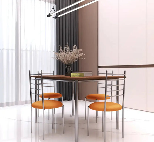 Indoor & Outdoor Dining Room and Living Room Set Metal 4 Seater Dining Set  (Finish Color -Silver Finish And Orange Upholstery, DIY(Do-It-Yourself))