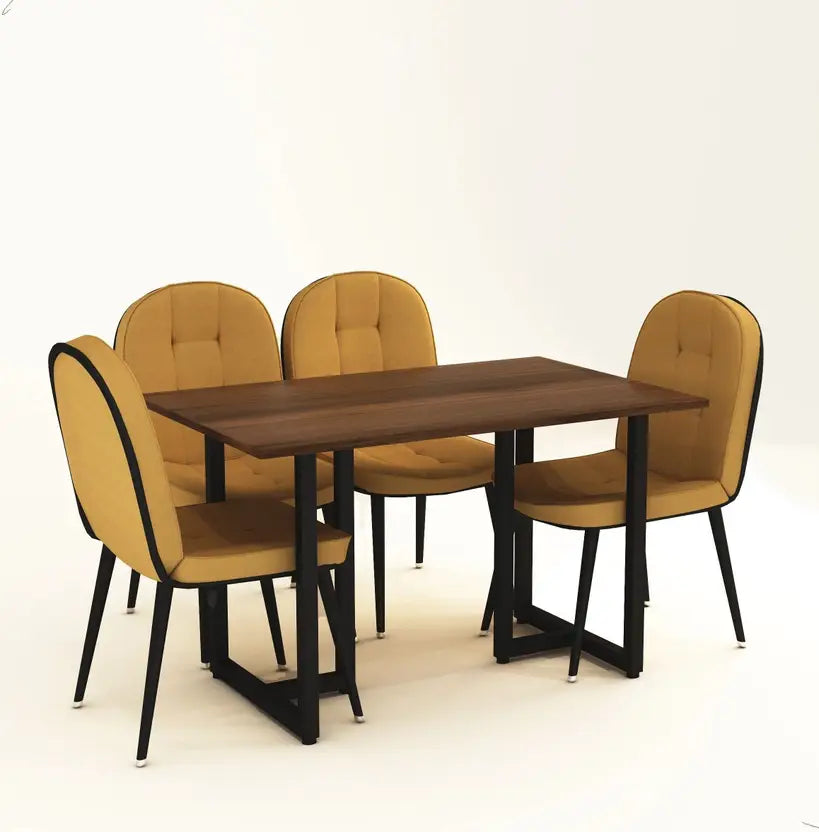 Indoor & Outdoor Dining Room and Living Room Set Metal 4 Seater Dining Set  (Finish Color -Brown Finish And Yellow Fabric, DIY(Do-It-Yourself))