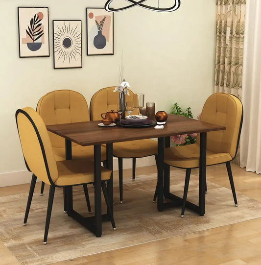 Indoor & Outdoor Dining Room and Living Room Set Metal 4 Seater Dining Set  (Finish Color -Brown Finish And Yellow Fabric, DIY(Do-It-Yourself))