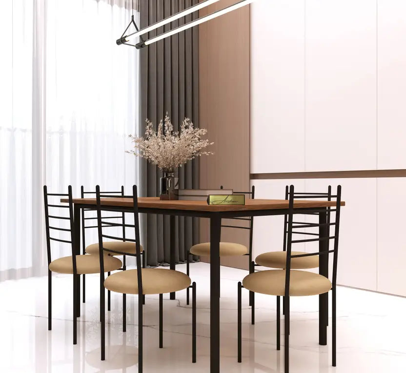 Indoor & Outdoor Dining Room and Living Room Set Metal 6 Seater Dining Set  (Finish Color -Black Finish And Grey Fabric, DIY(Do-It-Yourself))