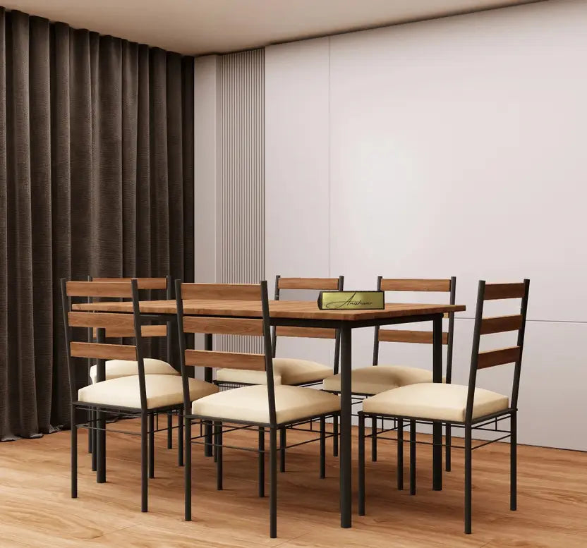 Engendered Wood Top Dining Table with Cushioned Chairs | Metal Dining Table Set for Living Room Dinning Hall Home Hotel