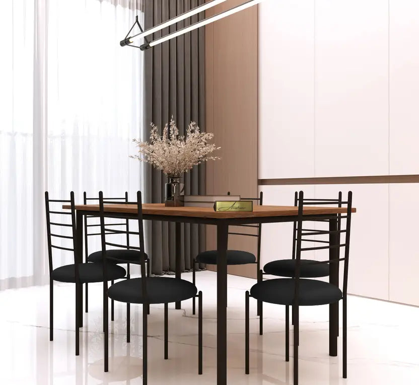 Indoor & Outdoor Dining Room and Living Room Set Metal 6 Seater Dining Set  (Finish Color -Black Finish And Grey Fabric, DIY(Do-It-Yourself))