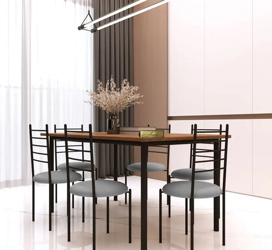 Indoor & Outdoor Dining Room and Living Room Set Metal 6 Seater Dining Set  (Finish Color -Black Finish And Grey Fabric, DIY(Do-It-Yourself))