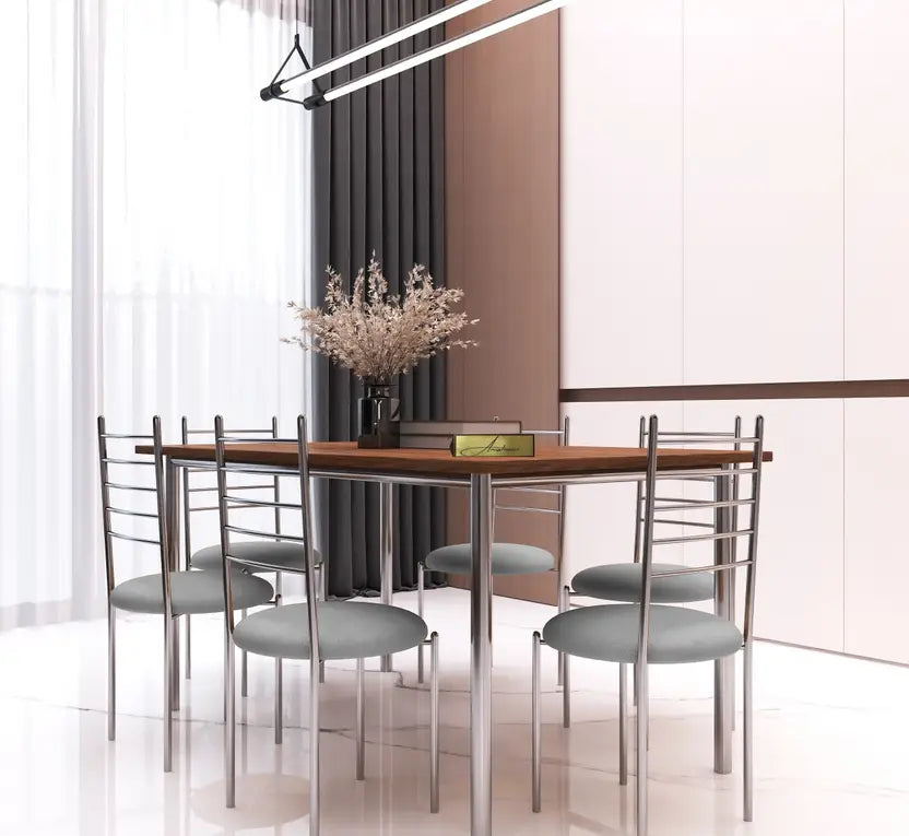 Indoor & Outdoor Dining Room and Living Room Set Metal 6 Seater Dining Set  (Finish Color -Silver Finish And Beige Upholstery, DIY(Do-It-Yourself))