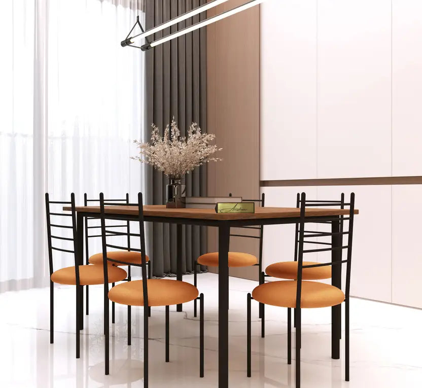 Indoor & Outdoor Dining Room and Living Room Set Metal 6 Seater Dining Set  (Finish Color -Black Finish And Grey Fabric, DIY(Do-It-Yourself))