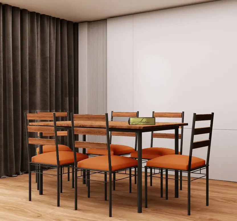 Engendered Wood Top Dining Table with Cushioned Chairs | Metal Dining Table Set for Living Room Dinning Hall Home Hotel