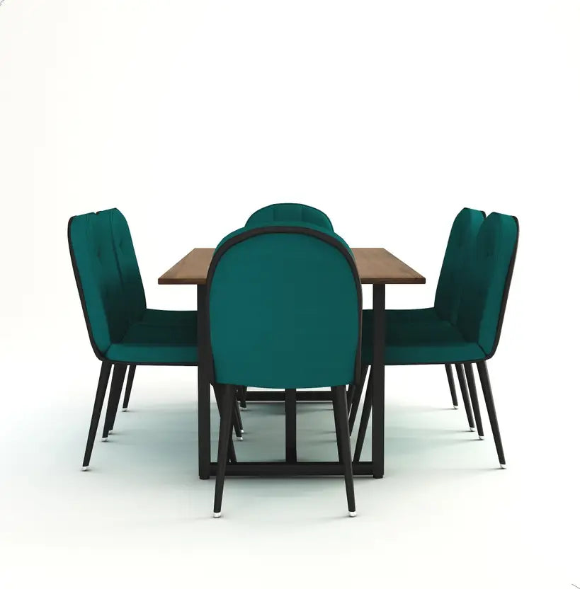 Indoor & Outdoor Dining Room and Living Room Set Metal 6 Seater Dining Set  (Finish Color -Brown, Finish And Teal Fabric, DIY(Do-It-Yourself))