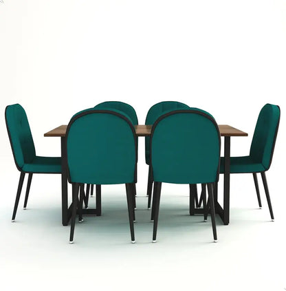 Indoor & Outdoor Dining Room and Living Room Set Metal 6 Seater Dining Set  (Finish Color -Brown, Finish And Teal Fabric, DIY(Do-It-Yourself))