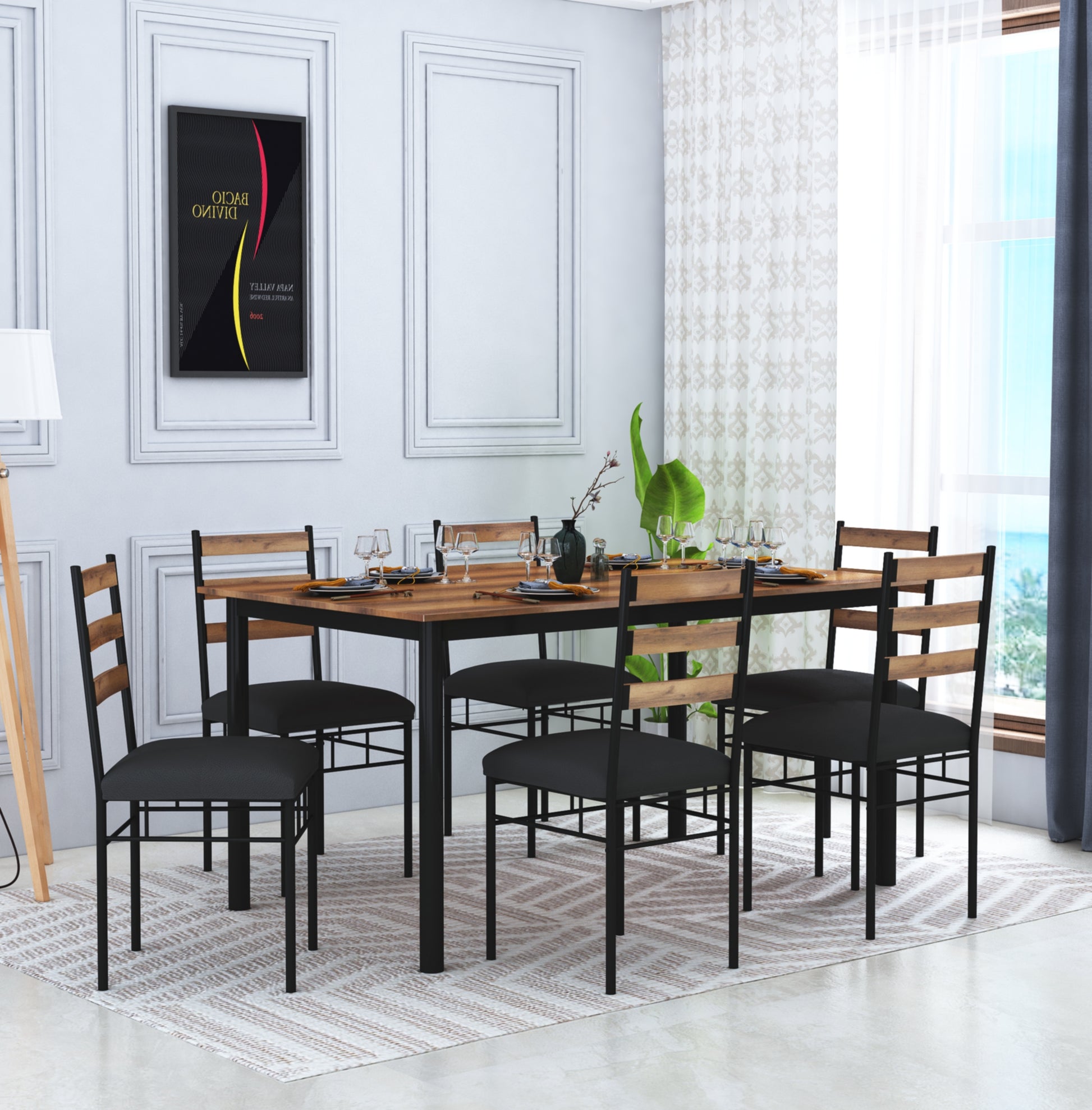 Engendered Wood Top Dining Table with Cushioned Chairs Metal Dining Table Set for Living Room Dinning Hall Home Hotel Beige