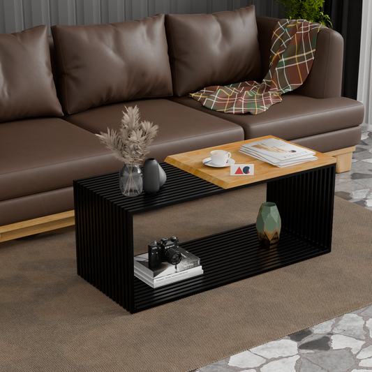ANISHWAR Modern Coffee Table | Premium Rubberwood Top with Metal Frame | 40×16×17 Inch