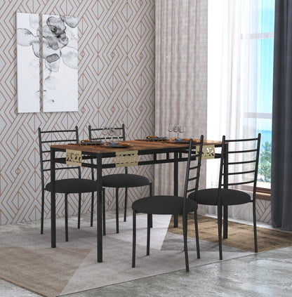 Engendered Wood Top Dining Table with Cushioned Chairs | Metal Dining Table Set for Living Room Dinning Hall Home Hotel