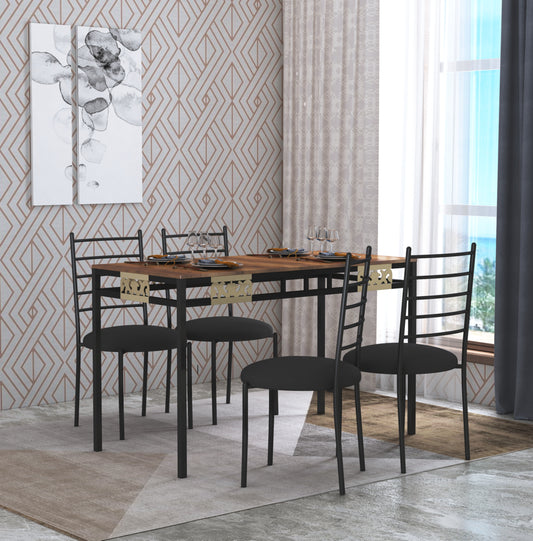 Engendered Wood Top Dining Table with Cushioned Chairs | Metal Dining Table Set for Living Room Dinning Hall Home Hotel