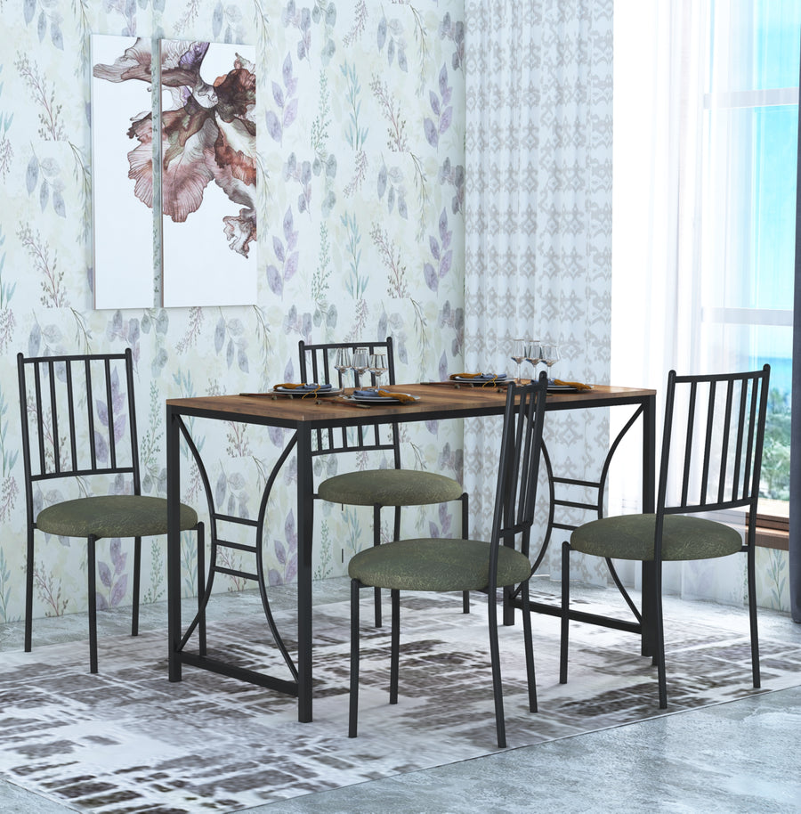 Engendered Wood Top Dining Table with Cushioned Chairs | Metal Dining Table Set for Living Room Dinning Hall Home Hotel