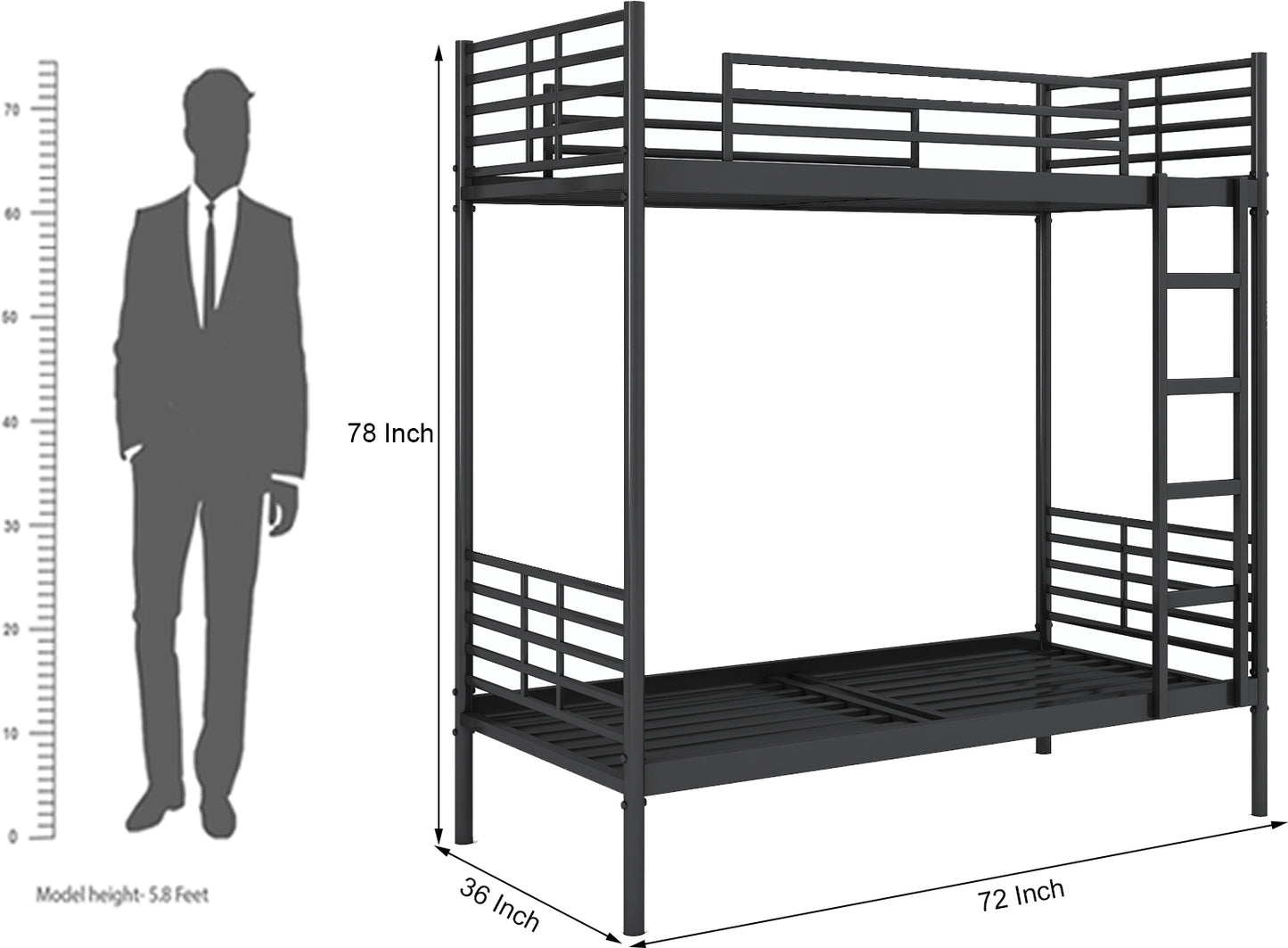 Aniswar Kyio 2 Persons Bunk loft Bed ( Black Finish)