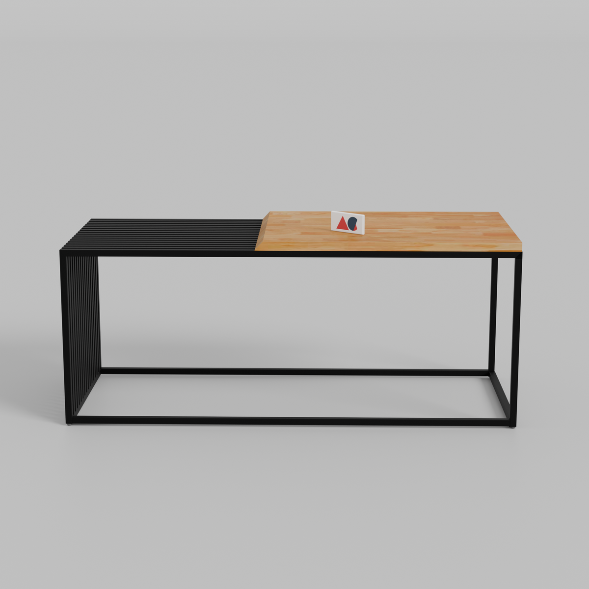 ANISHWAR Metal Coffee Table with Solid Rubberwood Top, Contemporary Style, Rectangular Shape, Black and Wood Finish, Heavy Duty Powder Coated Frame
