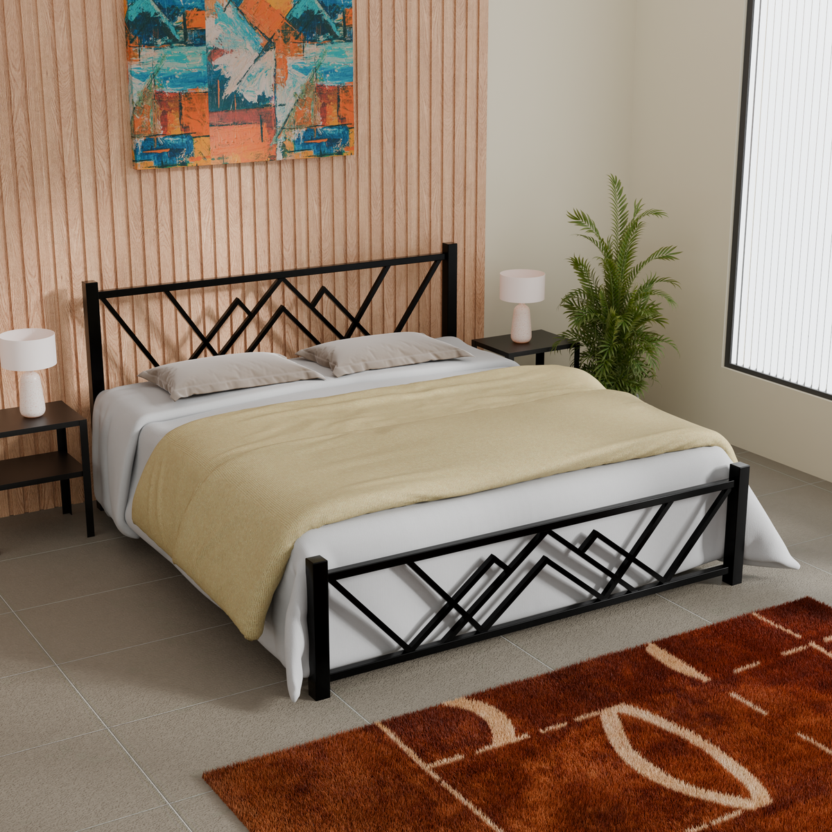 ANISHWAR King Size Metal Bed | Premium Iron Bed with Elegant Curved Design