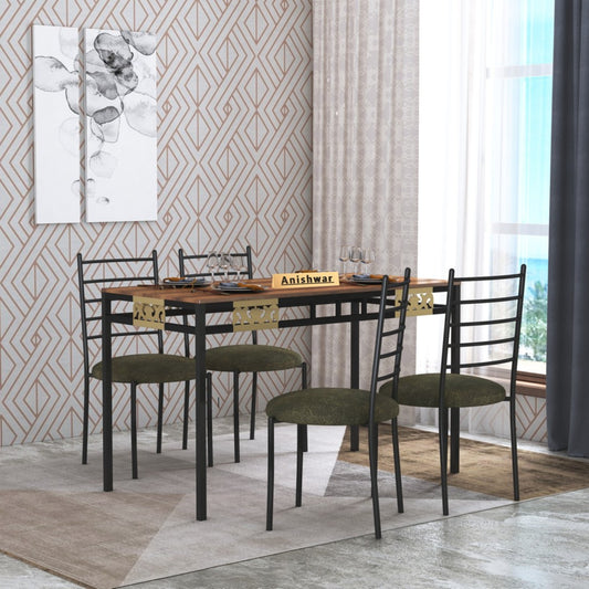 Anishwar Cera 4 Seater Dining Set ( Green Fabric )