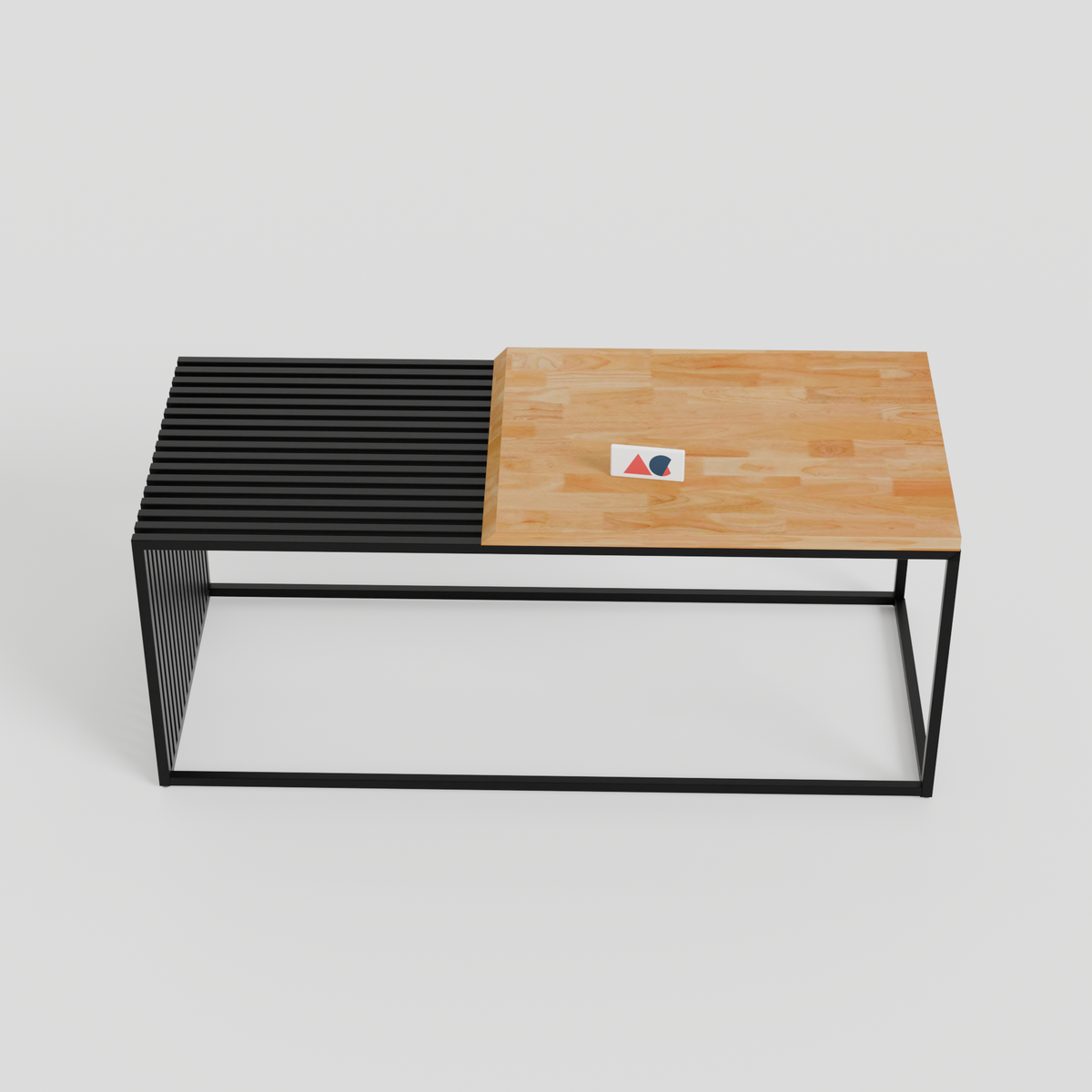 ANISHWAR Metal Coffee Table with Solid Rubberwood Top, Contemporary Style, Rectangular Shape, Black and Wood Finish, Heavy Duty Powder Coated Frame