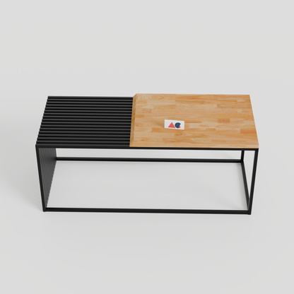 ANISHWAR Metal Coffee Table with Solid Rubberwood Top, Contemporary Style, Rectangular Shape, Black and Wood Finish, Heavy Duty Powder Coated Frame