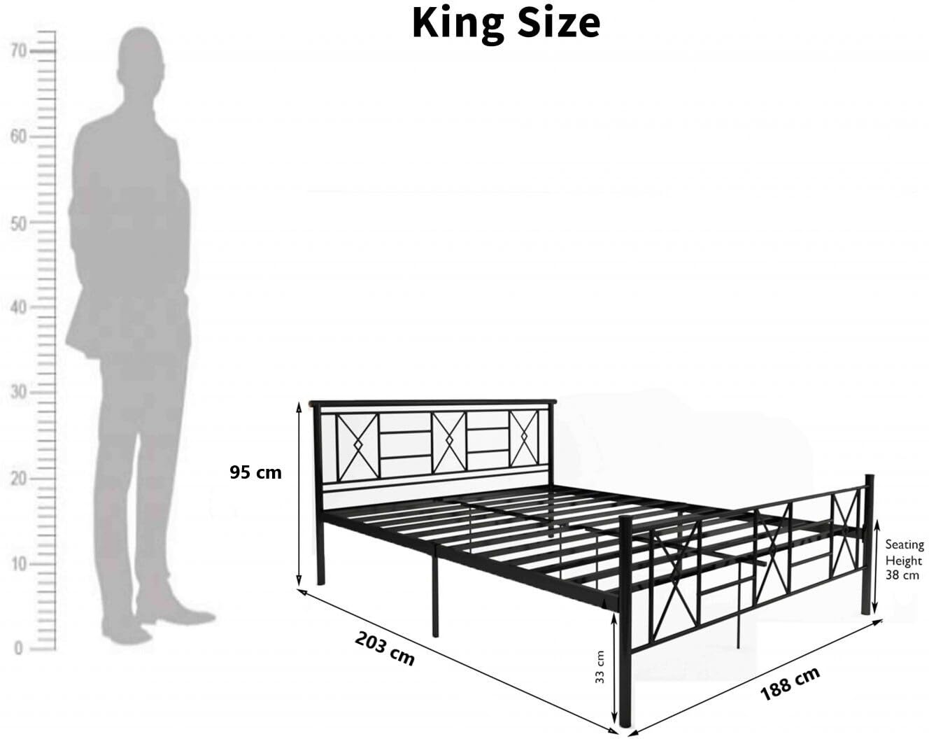 Sark Metal King Size Bed | Metal Double Bed with Headboard | Iron Black | DIY (Do It Yourself)