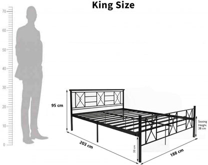 Sark Metal King Size Bed | Metal Double Bed with Headboard | Iron Black | DIY (Do It Yourself)