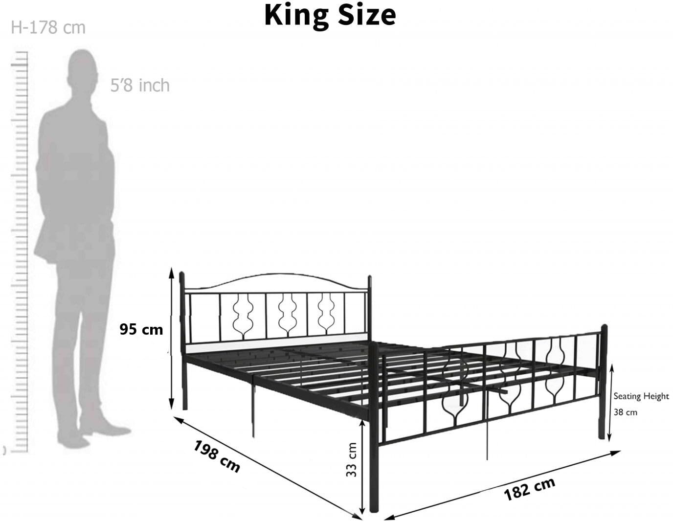 Wrought Iron Metal King Size Bed | Metal Double Bed with Headboard | Bed for Bedroom | Iron Black | DIY (Do It Yourself)