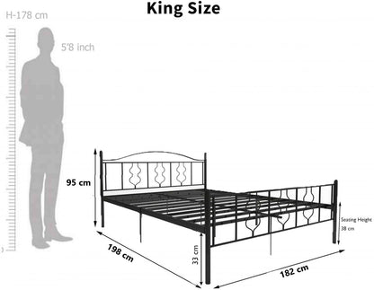 Wrought Iron Metal King Size Bed | Metal Double Bed with Headboard | Bed for Bedroom | Iron Black | DIY (Do It Yourself)
