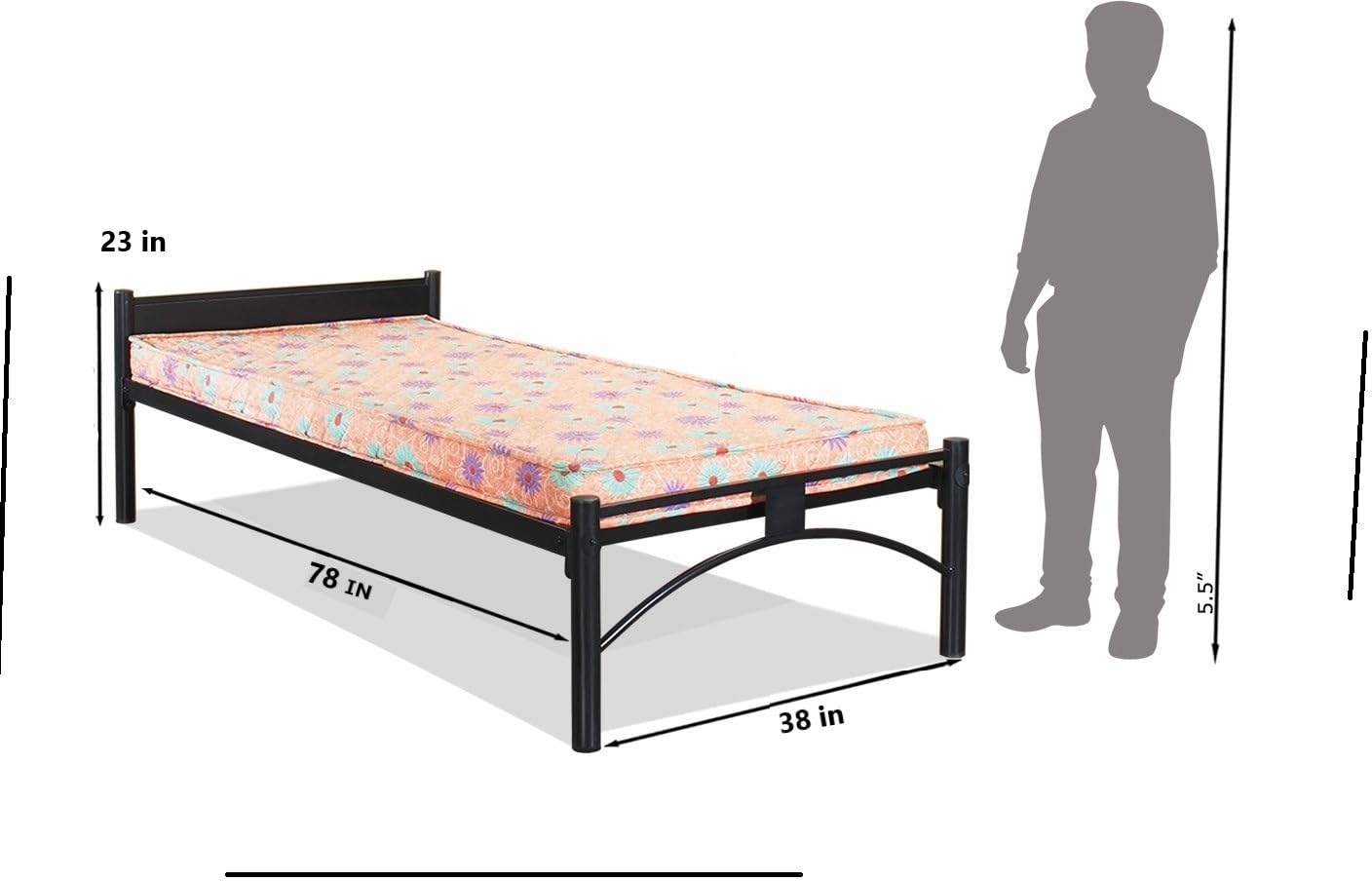 Metal Single Bed for Home | Metal Single Bed with Headboard | Bed for Bedroom | Iron Black | DIY (Do It Yourself)