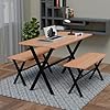 4 Seater Dining Table Set with Benches | Metal Frame & MDF Top Dining Set for Home & Restaurant