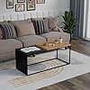 Metal Coffee Table with Solid Rubberwood Top, Contemporary Style, Rectangular Shape, Black and Wood Finish, Heavy Duty Powder Coated Frame