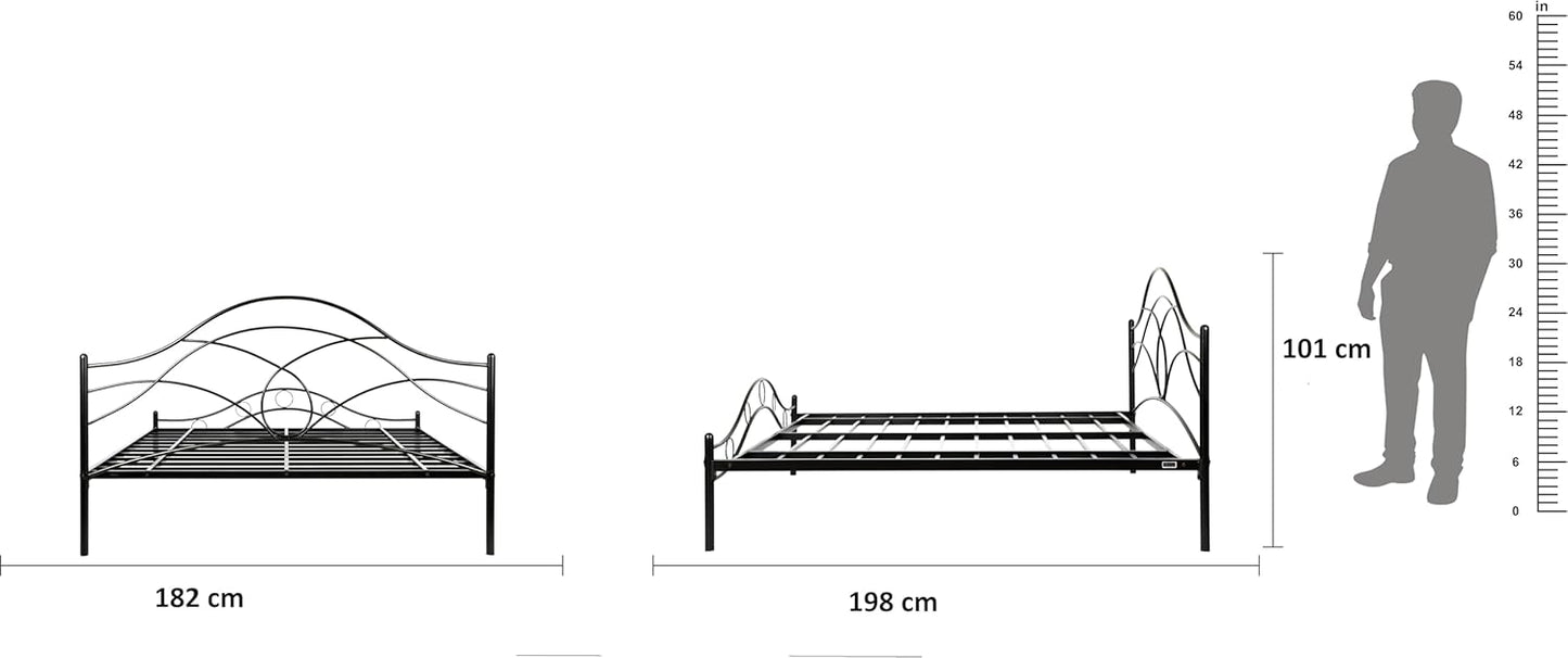 Metal King Size Bed | Metal Double Bed with Headboard | Bed for Bedroom | Iron Black | DIY (Do It Yourself)