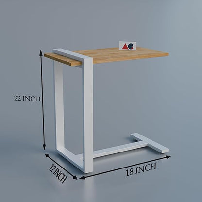 Rubber Wood Top Sofa Side C Table | Heavy Metal Frame Laptop Table for Bed