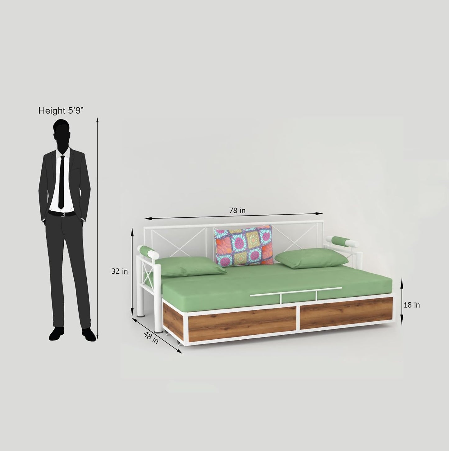 White Metal Framing and Wood 3 Seater Sofa Set Scott Sofa Cum Bed with Storage Furniture for Living Room Convertible Sofa Bed for Home Furniture